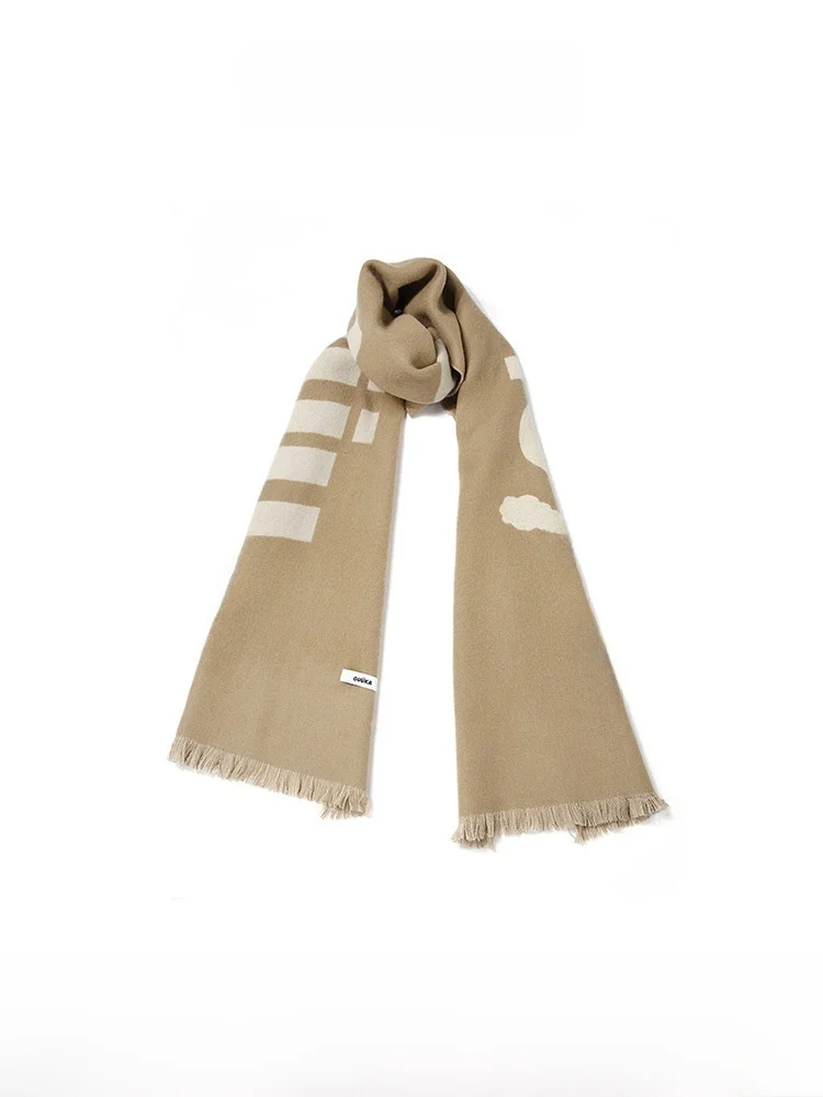 Kaki Color Woolen Scarf Women's Winter American Retro Rabbit Embroidery Scarf Shawl Two-use Warmth GUUKAHERO Soft Comfortable...