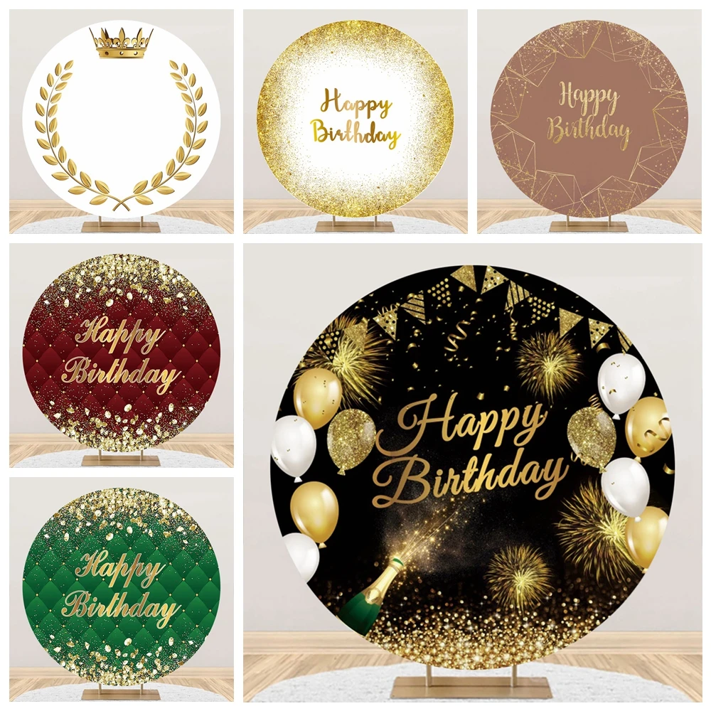 

Round Happy Birthday Backdrop Golden Blue Black Texture Photography Background Name Custom Poster Photo Background Studio Kits