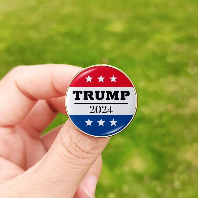 Trump 2024 Glass Pin Glass Cabochon Metal Lapel Pins Save America Again Fans Gift USA Flag Badge Backpack Brooch