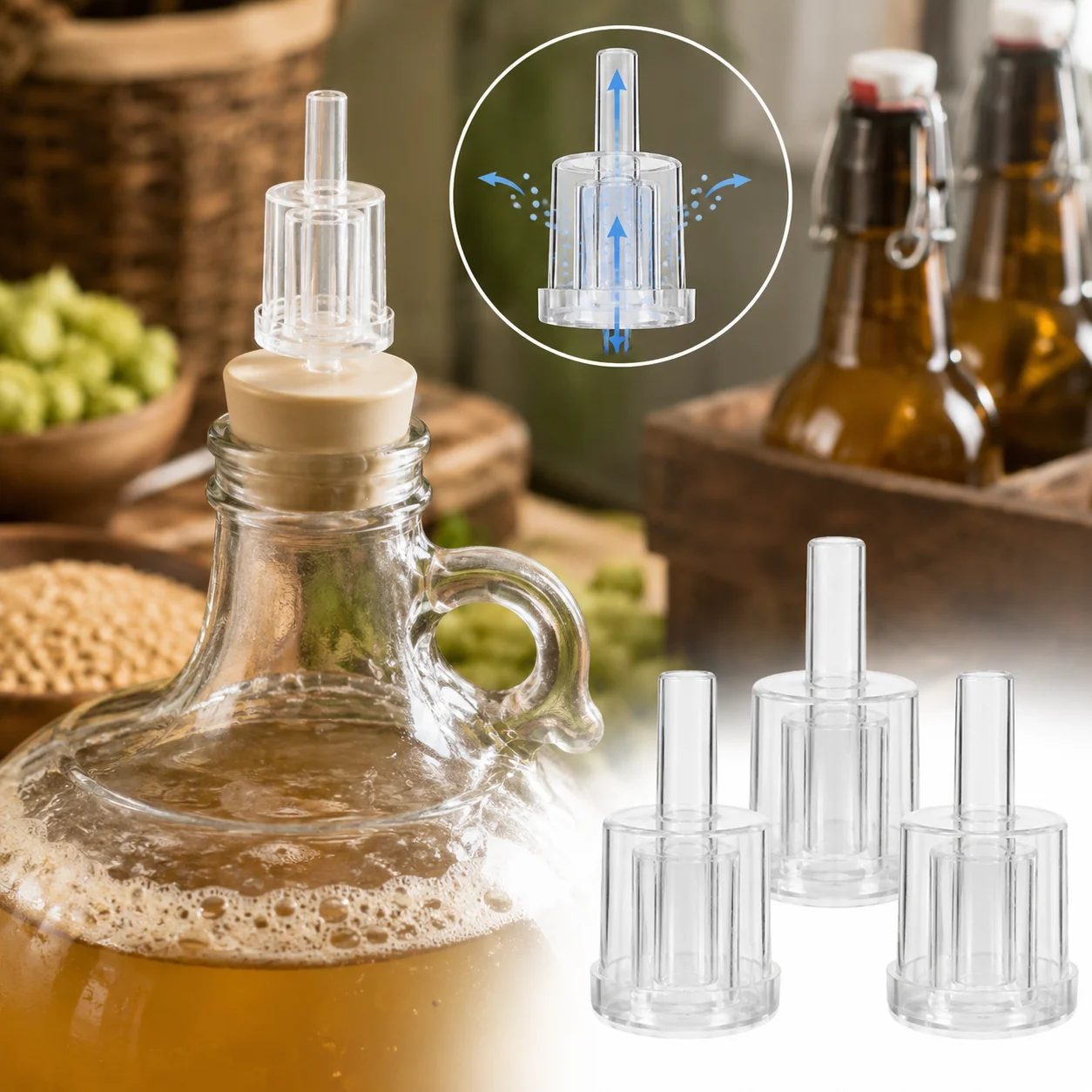 3pcs Airlocks For Fermenting Bubble Airlock With One-Way Valve For Home Brewing And Pickling  Leak Proof Air Lock Fits Beer Wine