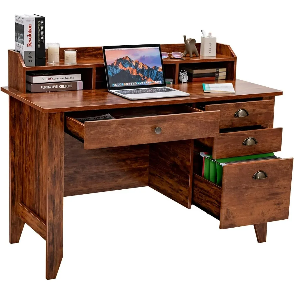 

48" Computer Desk 4 Storage Drawers and Hutch Wood Executive Table for PC Laptop,made of high-quality MDF boards that are sturdy