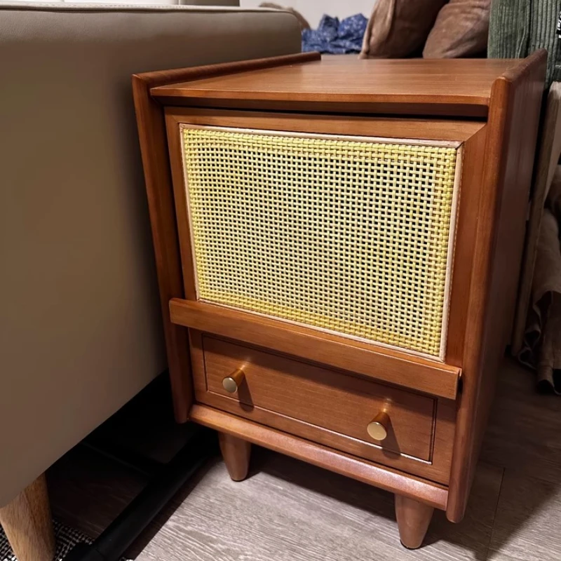 

Light Luxury Night Table Compact Rattan Woven Storage Cabinet Small Apartment Bedrooms Drawer Multifunctional Modern Furniture