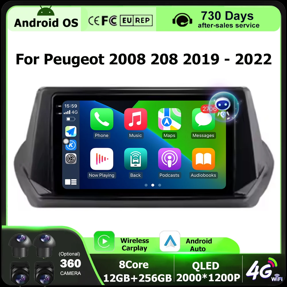Wireless Carplay For Peugeot 2008 208 2019 - 2022 Android 16 Auto Car Radio Multimedia Video Player GPS Navigation Stereo BT DSP
