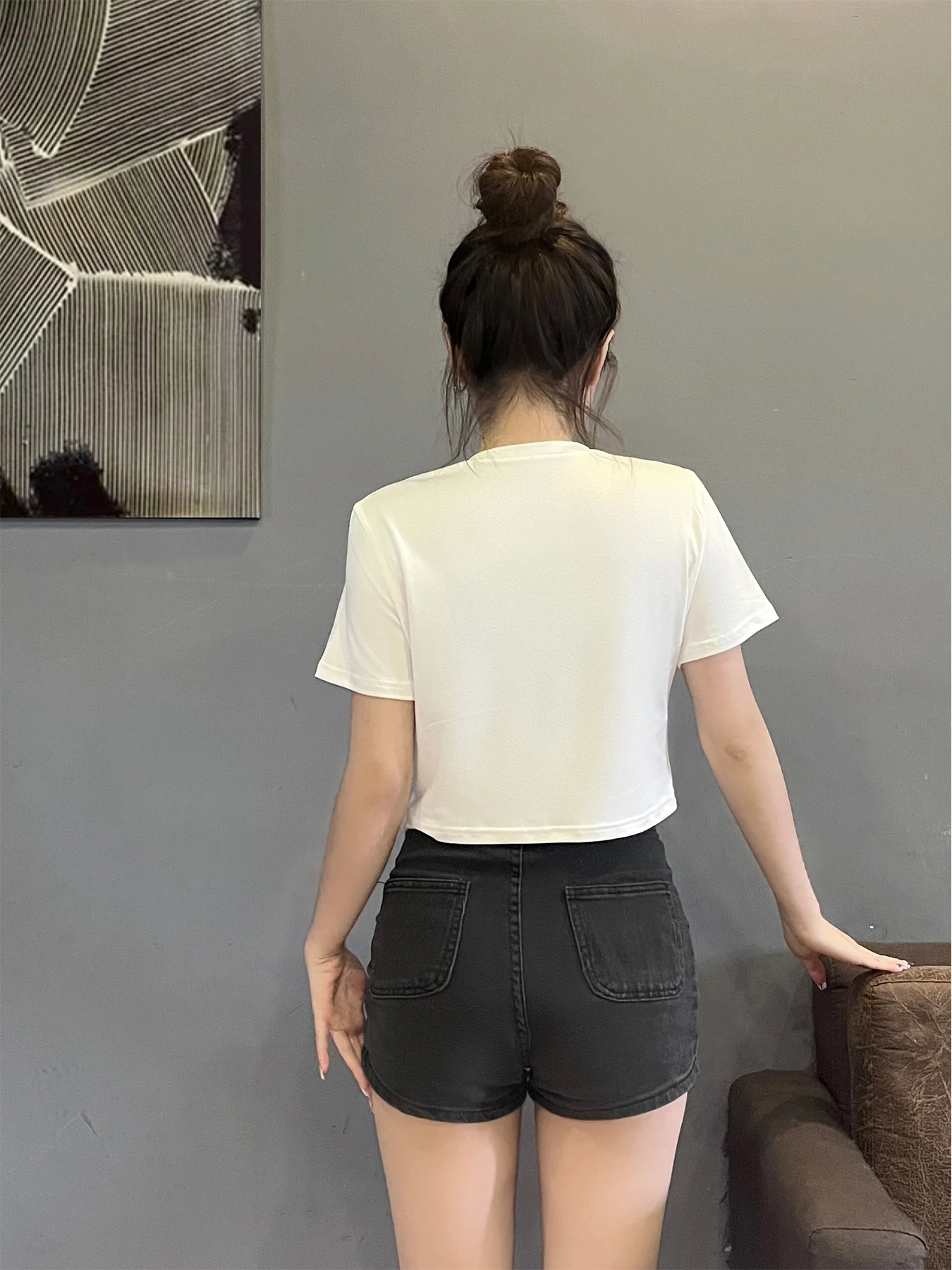 Y2K Clothing Printed Pattern Short Sleeved Women\'s Summer Fashion Crop Exposed Short Slim Fit T-shirt