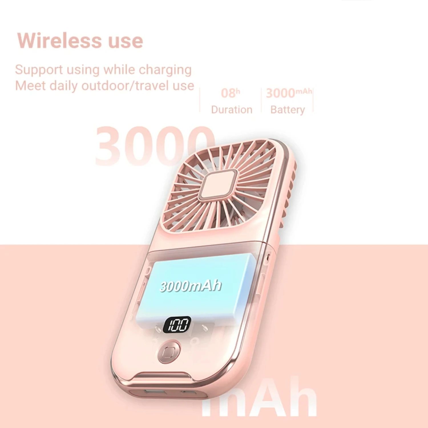 พัดลมคอแขวนมินิไร้สายแบบพกพาและมีประสิทธิภาพพร้อมแบตเตอรี่ 3000mAh ที่ใช้งานได้ยาวนาน - นวัตกรรมการออกแบบพับได้ 180 องศา f