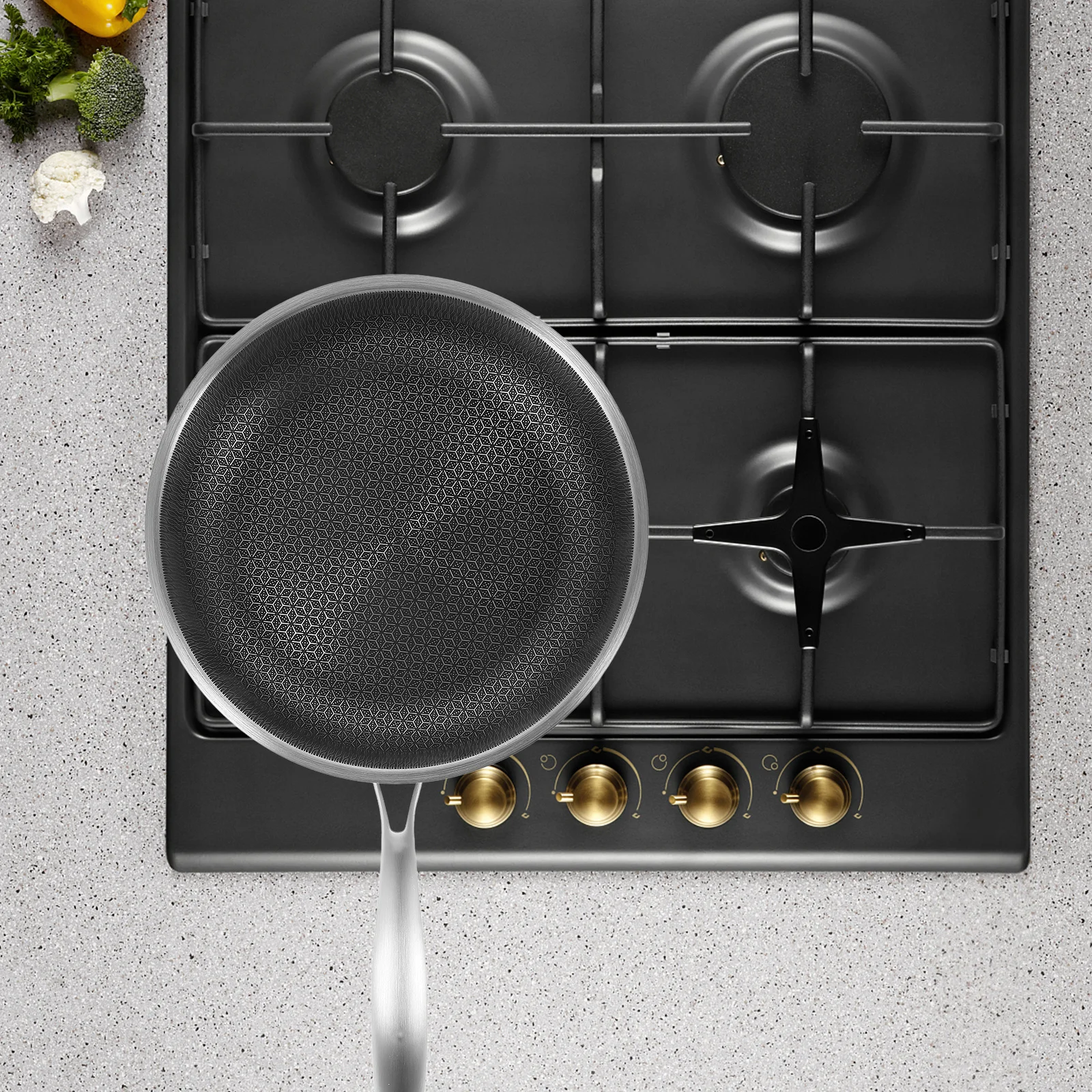 

Stainless Steel Honeycomb Skillet Pan Portable Non-Stick Frying Pan Kitchen Cookware Accessories Cooking Pot