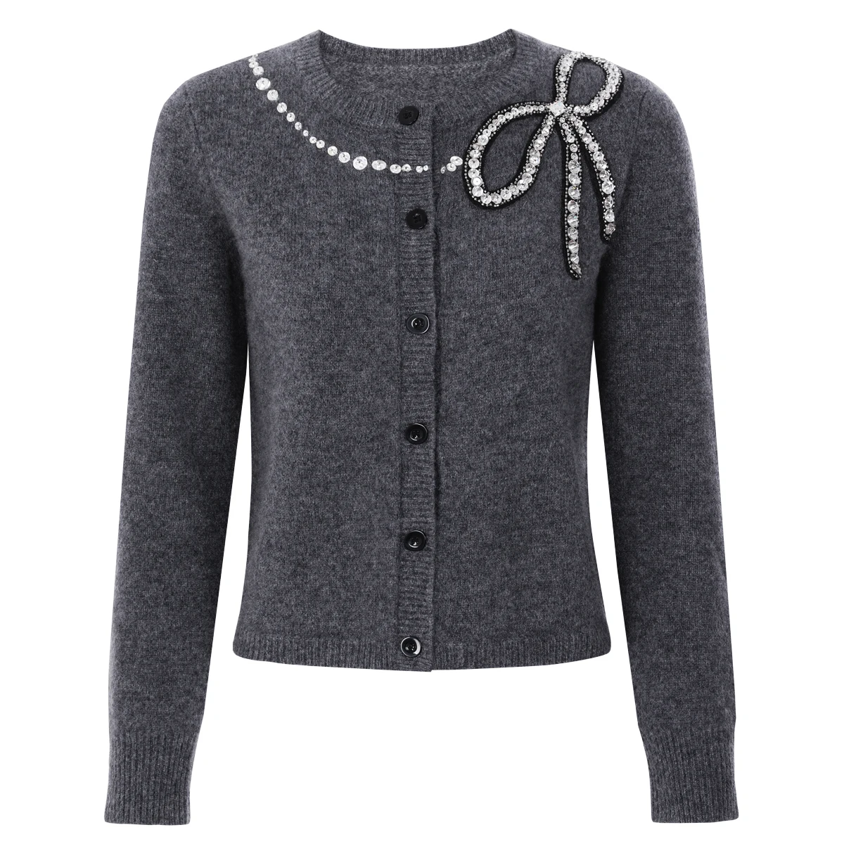 

High Quality Spring And Autumn New Fashion Women's Temperament Nail Bead Round Neck Knitted Sweater Top Cardigan Jacket