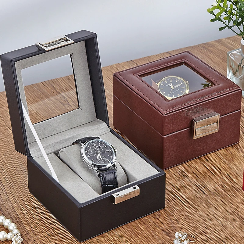 

НОВЫЙ кожаный дорожный футляр для хранения часов с одним отделением, подходит как для мужчин, так и для женщин, портативный дорожный футляр для часов, подарок с стеклянной крышкой.