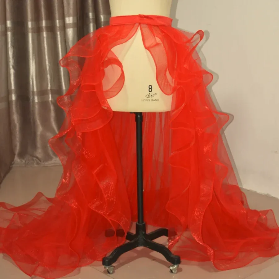 Jupe Détachable en Tulle Rouge à 3 Couches avec Poignées, Accessoires de Mariage, Taille Personnalisée