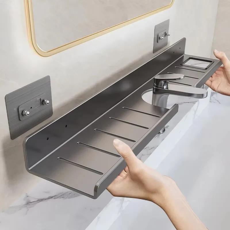 Waschraum-Wasserhahn, Waschbecken, Wandmontage, stanzfreier Organizer vor dem Spiegel, Badezimmer-Duschgel-Aufbewahrungsregal