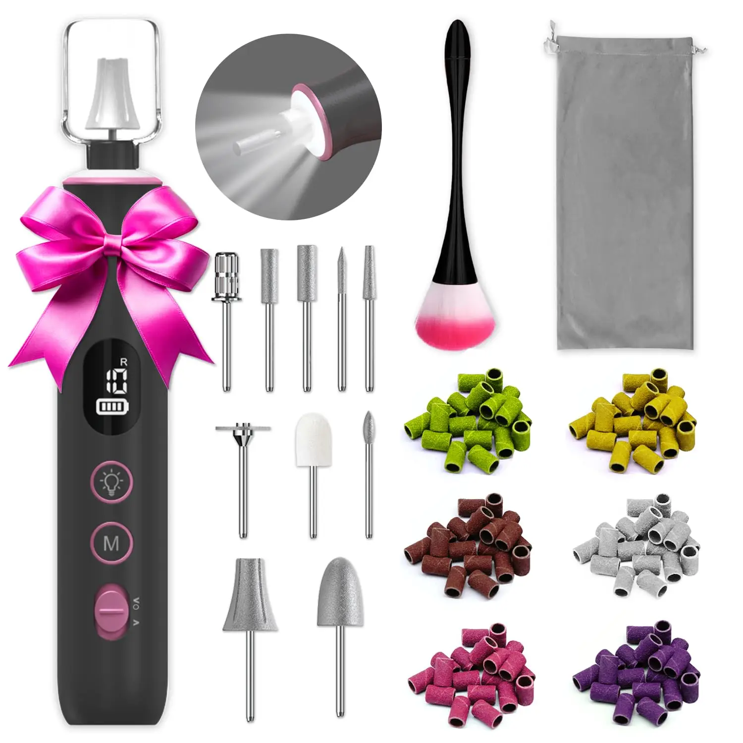 

Cordless Nail Drill with LED Light, 10 Speeds & Bits for Acrylic Gel Nails, Portable Manicure Pedicure Kit