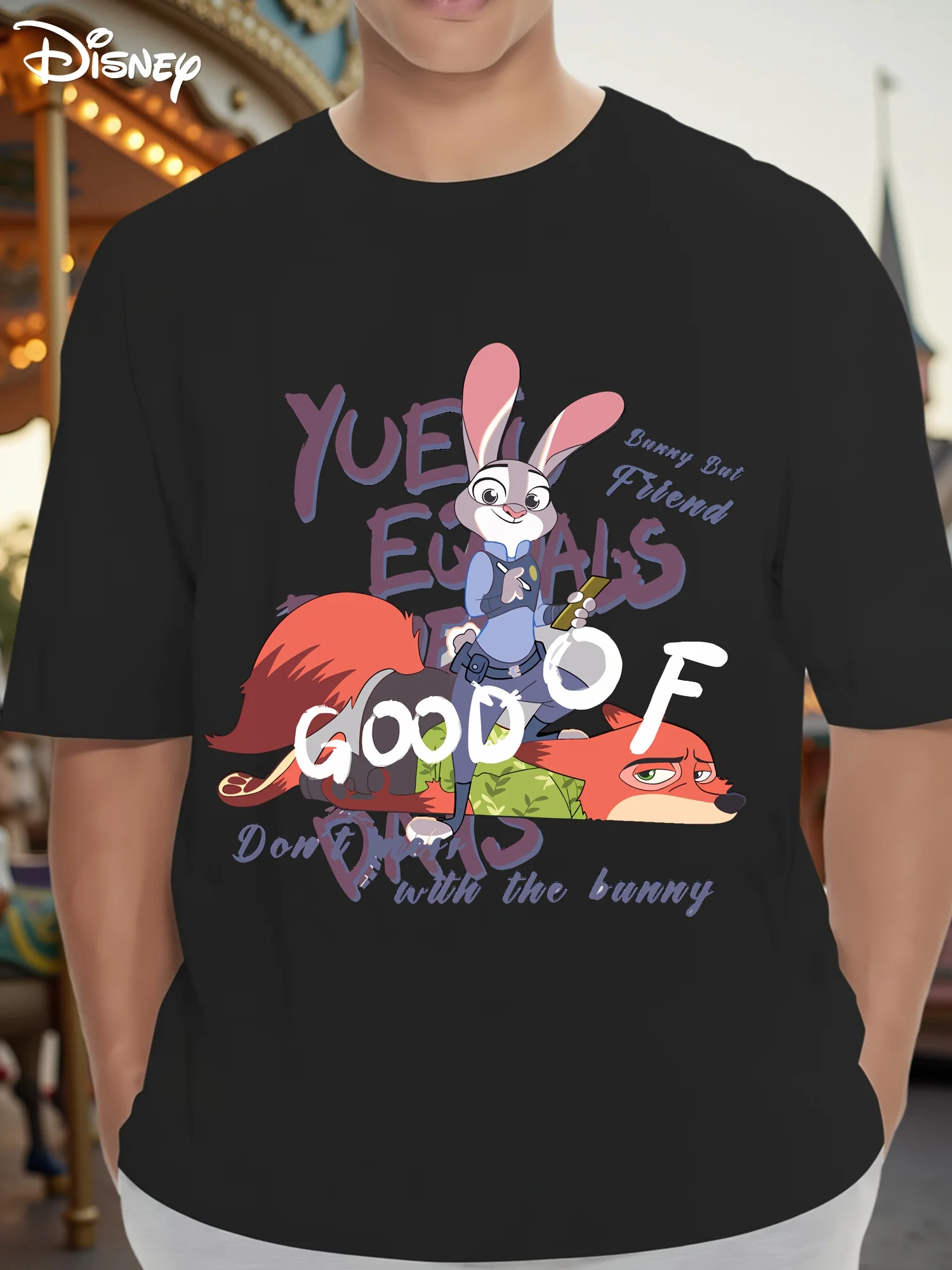 ديزني Zootopia جودي نيك القطن الخالص ملابس للرجال تي شيرت ريترو فضفاض الصيف طاقم الرقبة قصيرة الأكمام الملابس النسائية #1