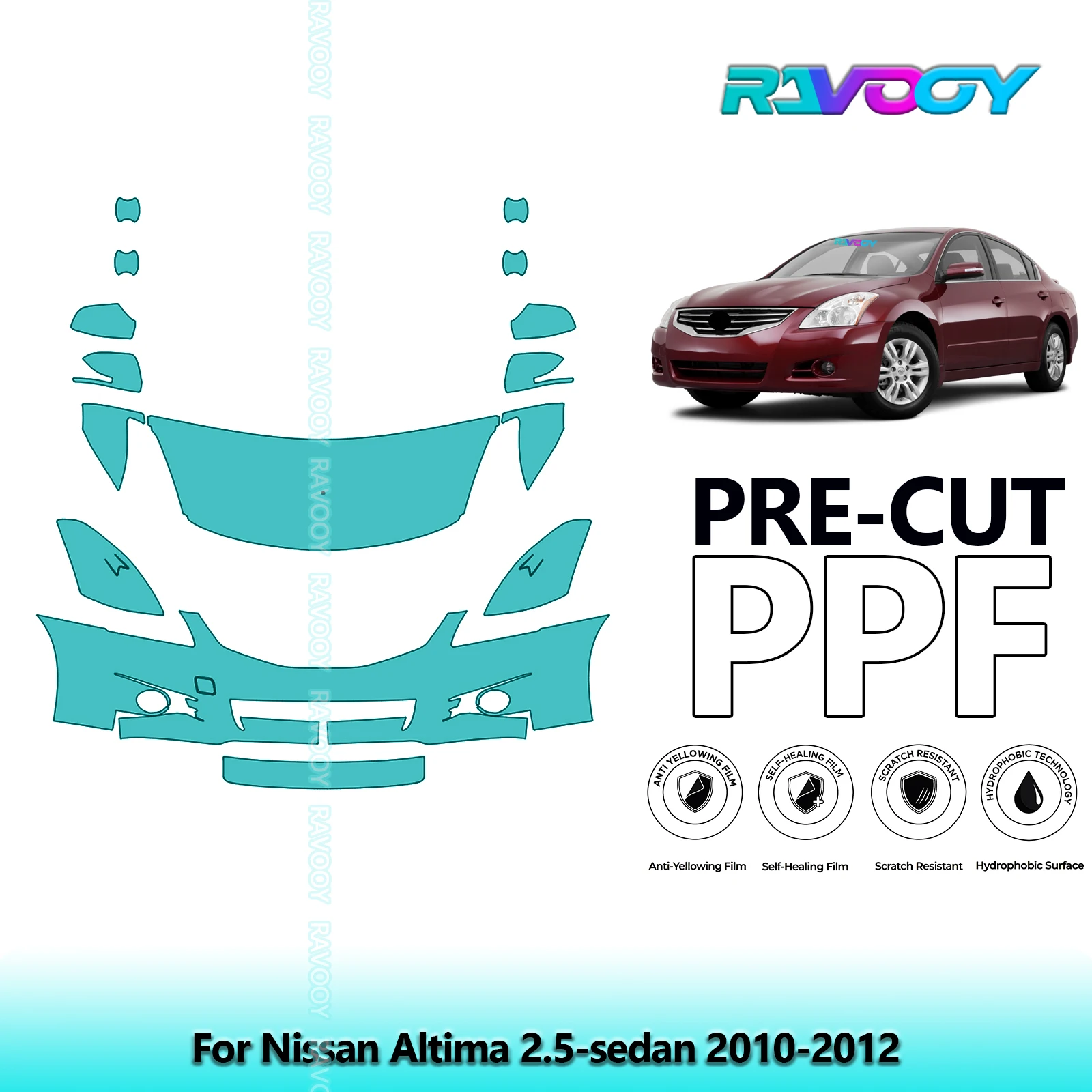 RAVOOY Custom-Fit Precut TPU PPF Front Kit Clear Bra Stone Guard EU UK For Nissan Altima 2.5-sedan 2010-2012