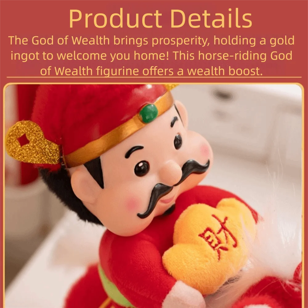 Funny Colorful Horse God of Wealth 28cm Stuffed Animal Pendants Kawaii Fluffy Cartoon Steed Festive Decor