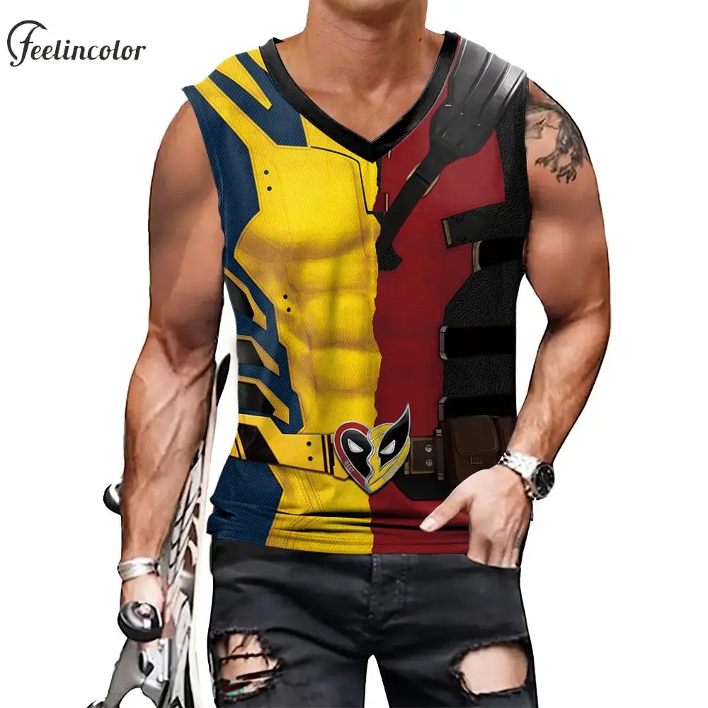 

Deadpool Wolverine Tank Tops for Men Cosplay Sleeveless Shirts Superhero 3D Print V-neck Top Summer Sportwear Halloween Clothes