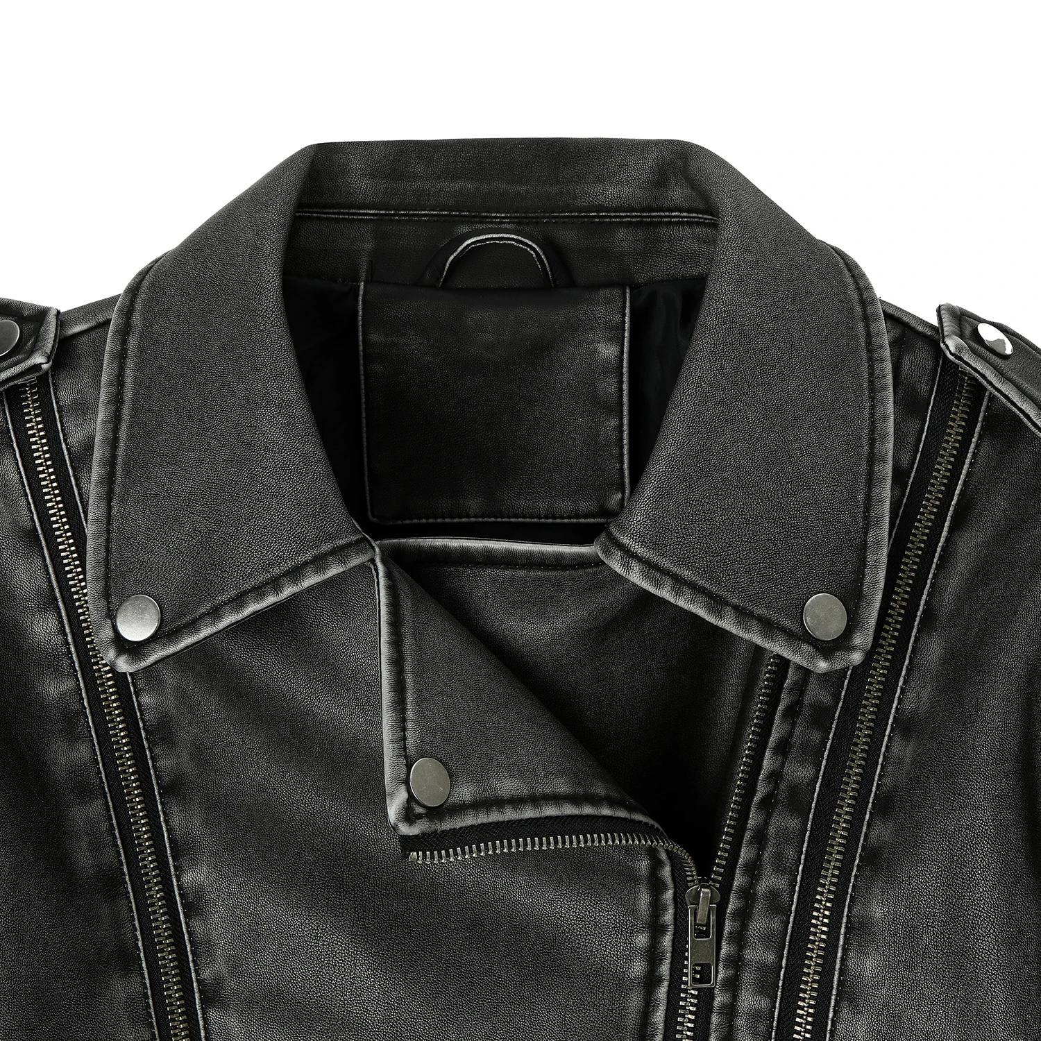 سترة نسائية سوداء لراكبي الدراجات النارية من جلد البولي يوريثان، سترة قصيرة عتيقة للدراجات النارية مع سحابات، أزياء الشارع الحضرية