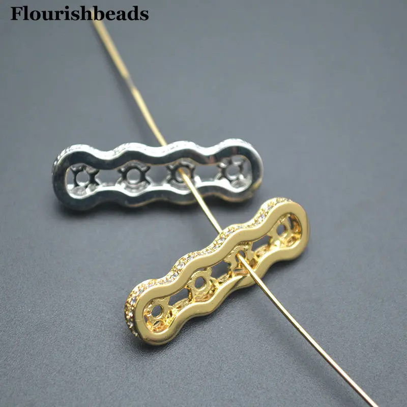 

20pc CZ Paved 2 3 4 Multi Holes Jewelry Making Spacers Metal Wave Beads for Multi-row Necklace Bracelets Making