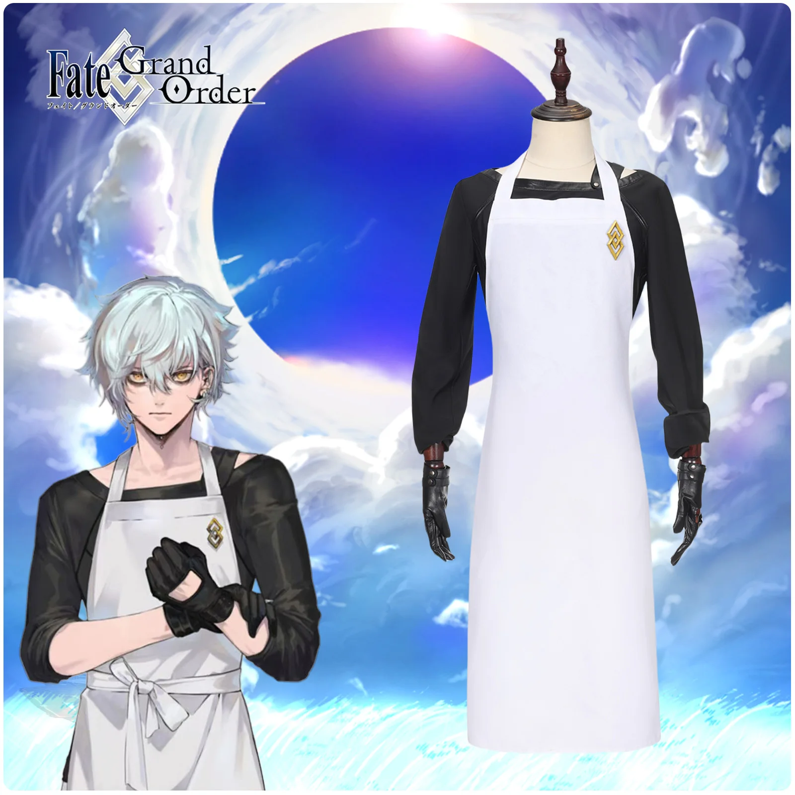 زي Kadoc Zemlupus التنكري قميص أسود معطف أبيض لحفلة الهالوين