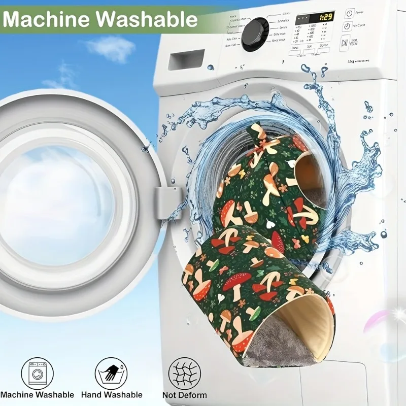 قطعتان من مخبأ ونفق غينيا الناعم اللامع - سرير أليف قابل للغسل مع تصميم فطر رائع وزهرة للحيوانات الأليفة الصغيرة على شكل أرنب الهامستر