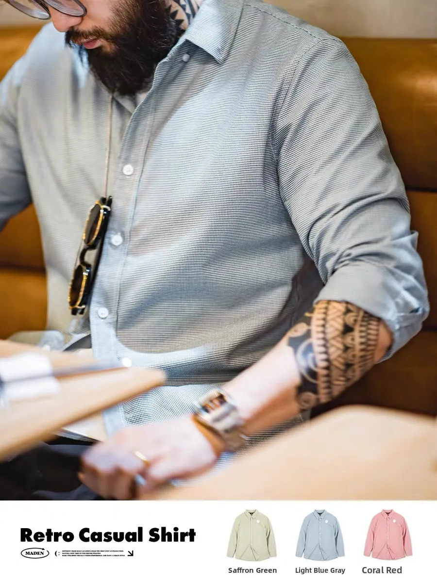 

Maden Pure Cotton Long Sve irt American Casual Plaid Pattern Men's Busin Commute Work irt Autumn Season Breathable