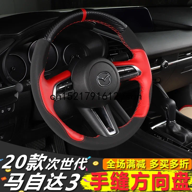 DIY Steering Wheel Cover Custom Fit For Mazda 3 Axela CX-30 2020 Stitch On Wrap Interior Accessories Leather