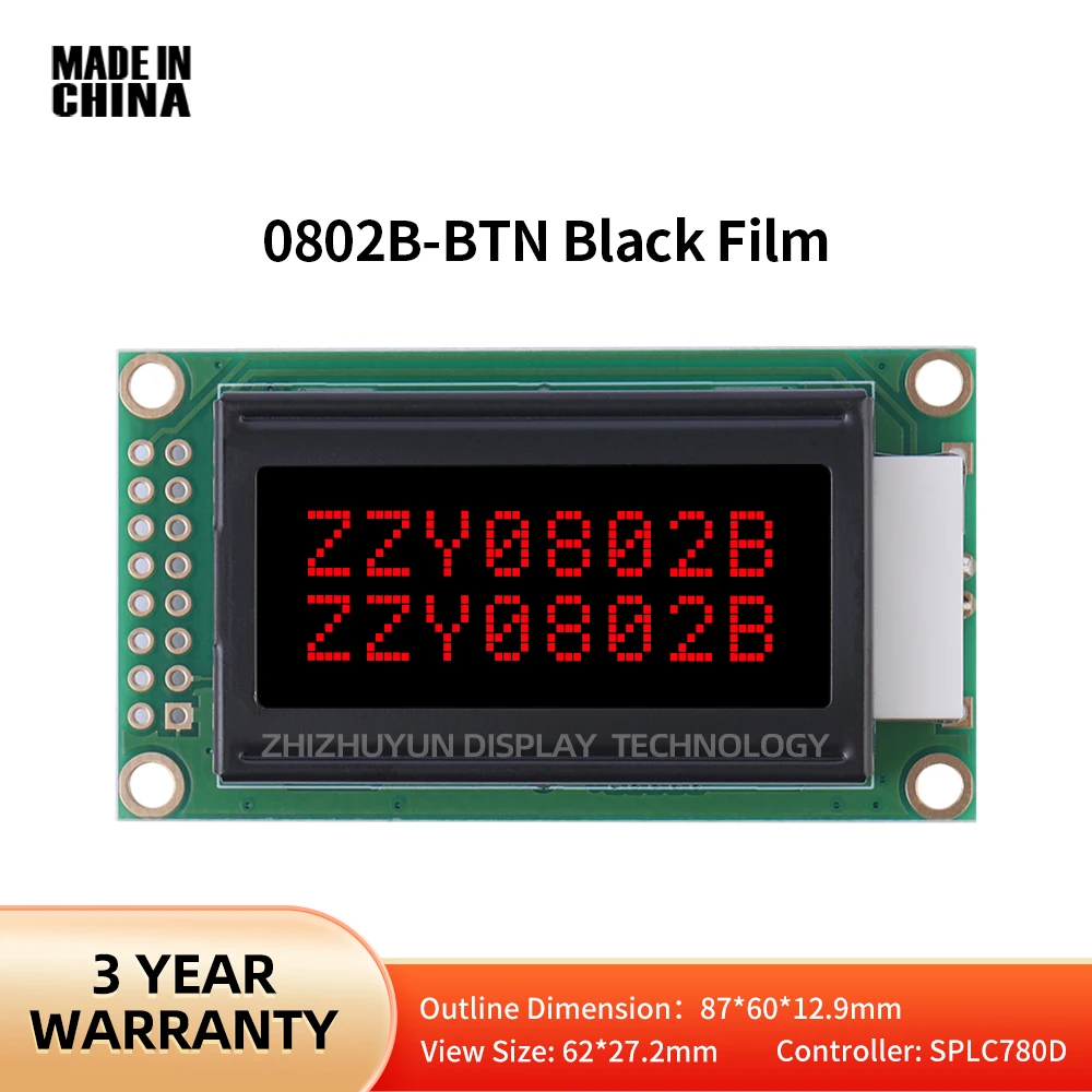 LCM0802 LCD Screen 0802Btn Black Film Red Letter Display Module 16PIN Controller SPLC780D Three Year Warranty