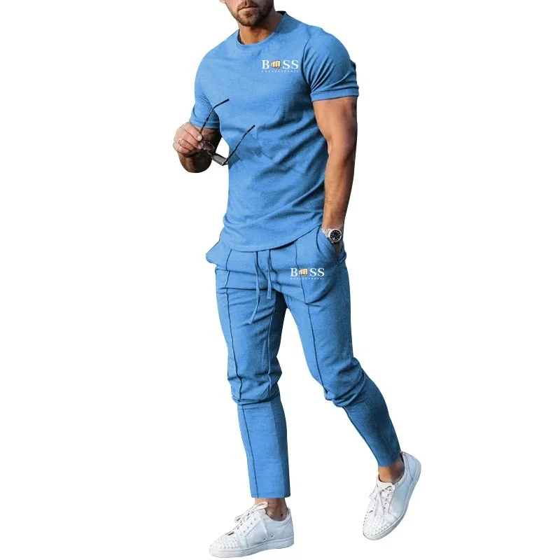 The hottest men\'s short sleeved and long pants two-piece set in 2024, casual sports spring and summer set, new design, street