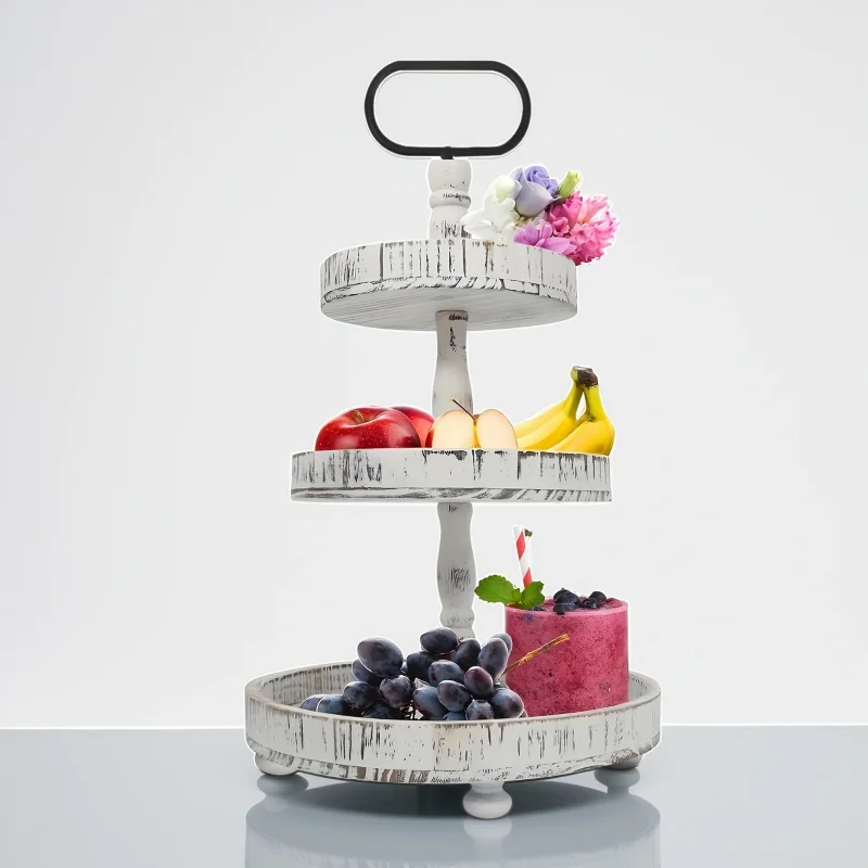 

3-х уровневая подставка для подносов в фермерском доме, большая декоративная витрина с потертой белой отделкой для прихожей на кухне, столовой