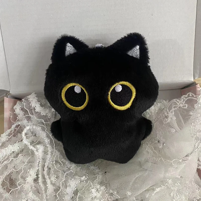 Cute Black Cat Plush Toy Keychain Cartoon Kitten Soft Stuffed Doll Pendant Car Key Ring Backpack Bag Decor Kid Gift