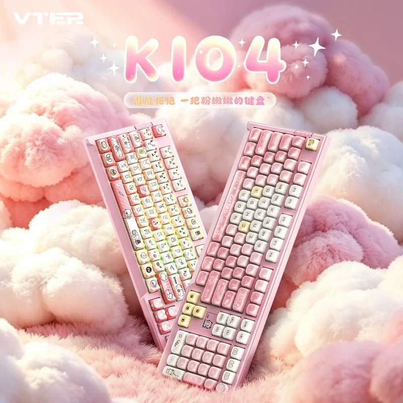 VTER K80 Mechanical Keyboard Wireless Tri Mode with Multi-function Knob Cute and Stylish Office Keyboard VTER K104
