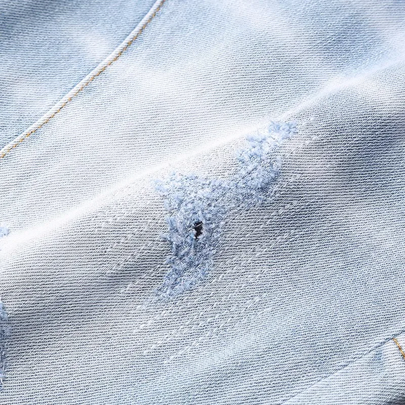 Summer Trendy Fashion Men Jeans Retro Light Blue Spliced Designer Elastic Ripped Short Jeans Vintage Casual Denim Shorts Men