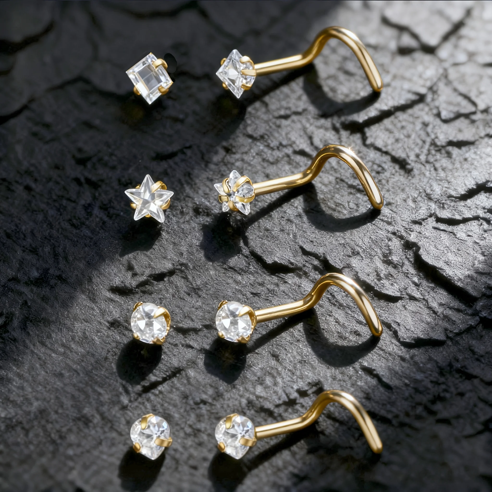 Conjunto de 4 Glitter nariz Studs 20G acero inoxidable Nostril Piercing CZ nariz Stud pendientes señoras hombres Nostril Studs Piercing joyería