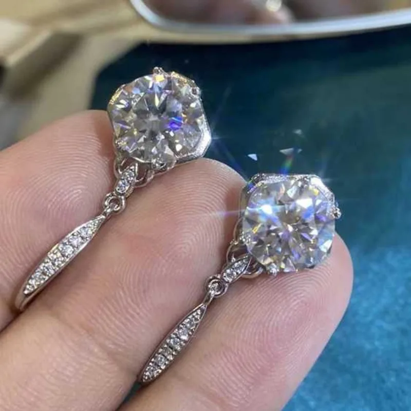 SACEGEMS GRA Certified D Color 6ct Moissanite 925Sterling Silver Plated with 18k White Gold Drop Earrings for Women Fine Jewelry