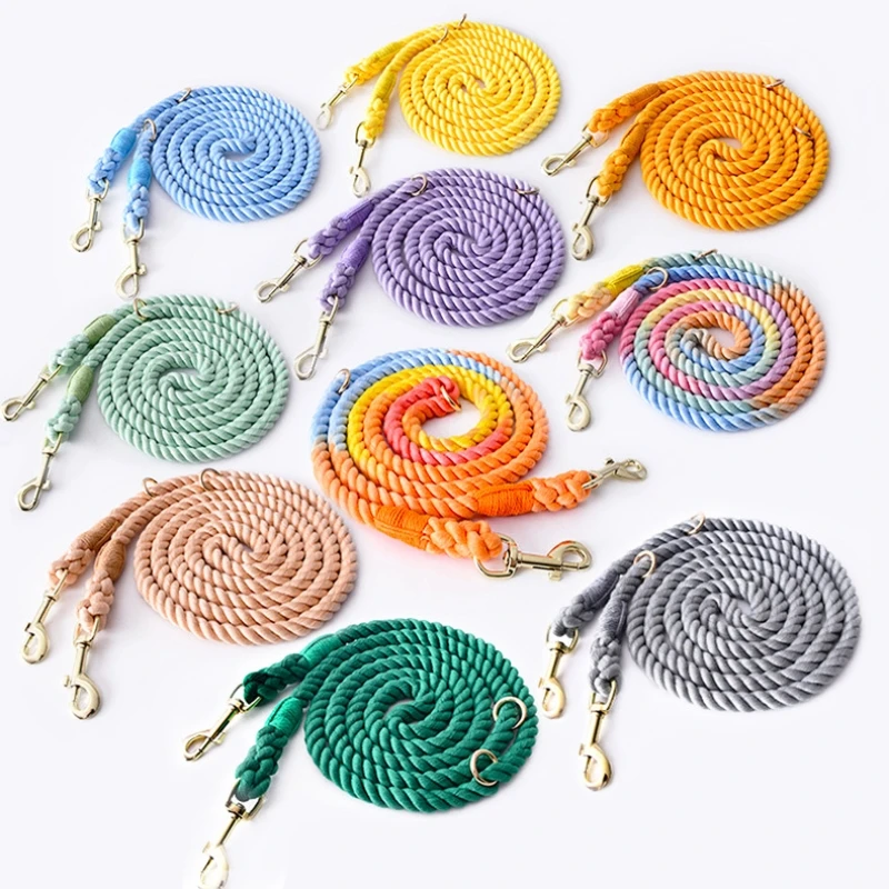 Handmade Braided Cotton Dog Leash Double-Headed Traction Rope For Medium Large Dog Outdoor Pet Walking Training Leads Rope