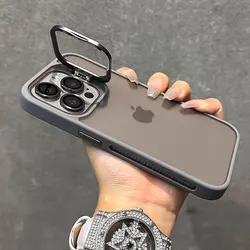 Natural Titanium camera lens holder heat dissipation phone case for iPhone 14 15 13 12 11 Pro Max Plus matte acrylic back cover