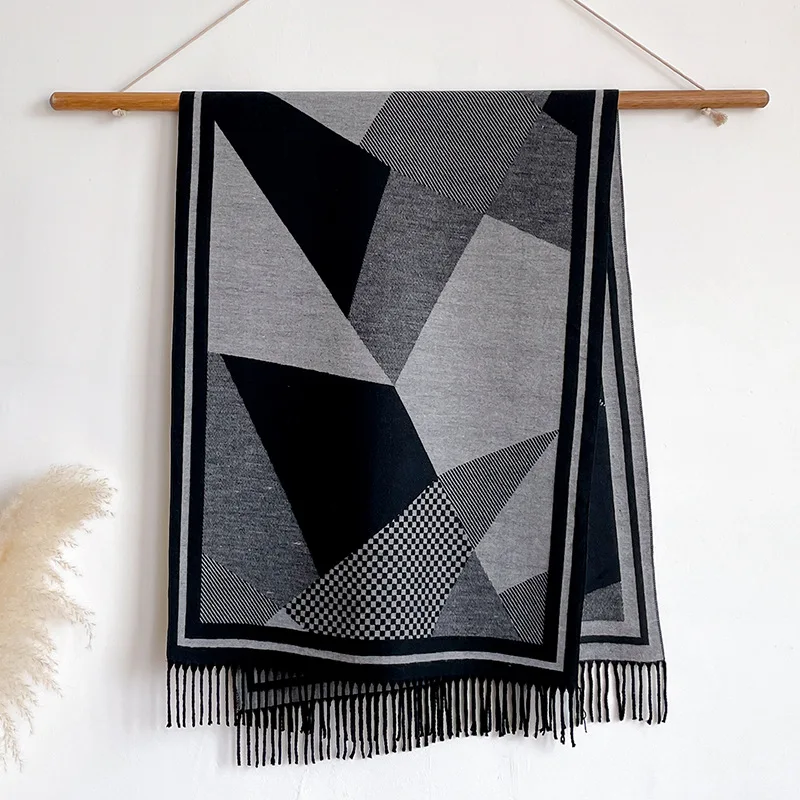 

Fashion Color Blocks Geometry Core Yarn Scarf Long Big Soft Faux Cashmere Shawl Women Autumn Winter Wraps Neckerchief