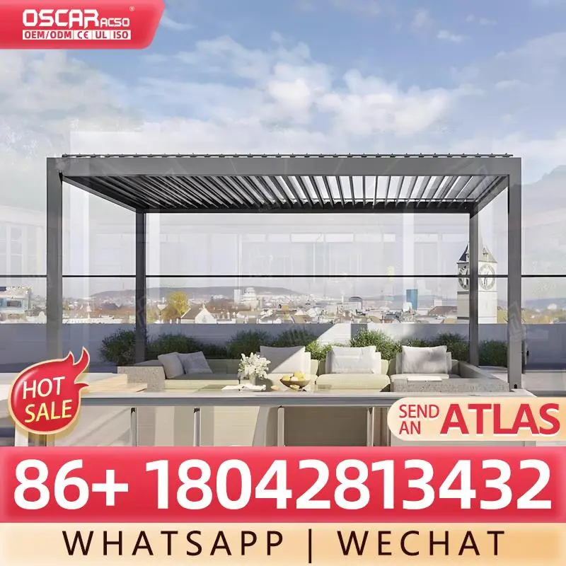 Electric Opening Motorized Louver Roof System and Weatherproof Zip Blinds for Deck Patio Gazebo in US pergola