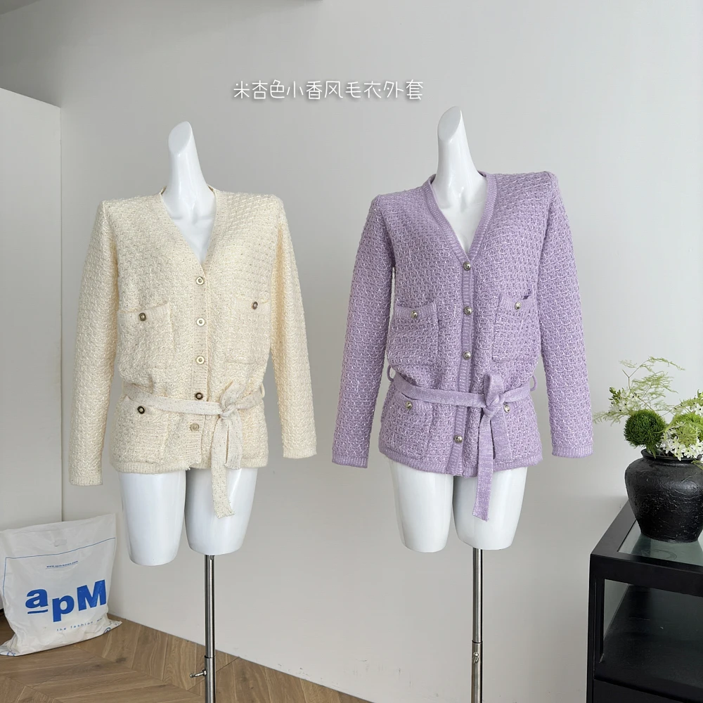 

Французский однотонный свитер с v-образным вырезом и блестками на шнуровке и карманами, пальто, женский осенне-зимний повседневный свободный длинный кардиган, топы C122