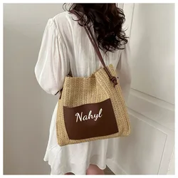 Personalized Customized Summer Grass Woven Bag 2024 New Large Capacity Shoulder Bag Embroidered Travel Beach Grass Woven Bag