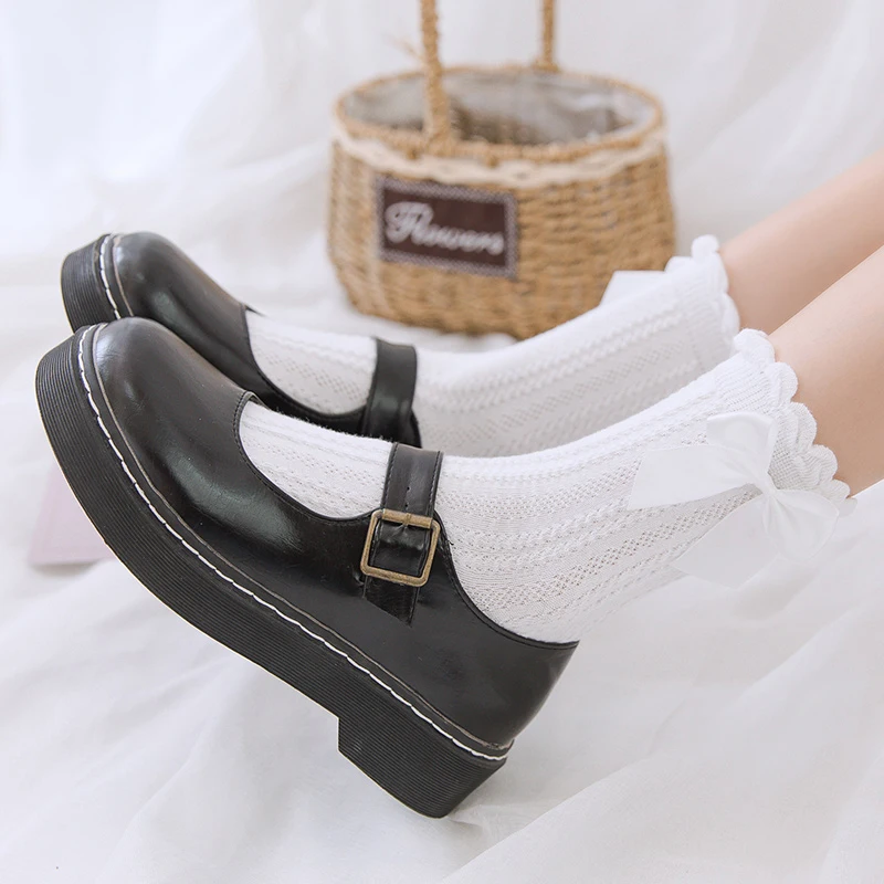 Woman Solid Socks Thin Breathable JK Lolita Mid Tube Sock Elasticity Japanese Style Kawaii Sweet Girls Cute Short Female Sox