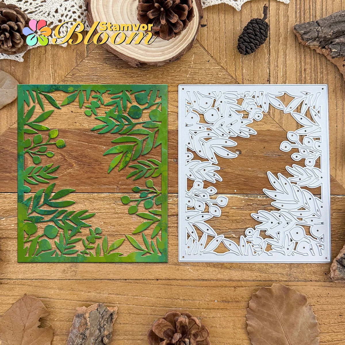 Original schöne Blätter Zweige quadratischer Rahmen Metall Stanzformen Scrapbooking dekorative Prägung