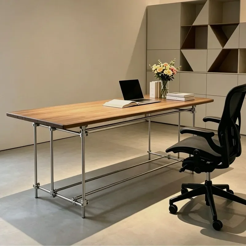 Bauhaus Style Solid Wood Desk Retro Industrial Computer Table Designer Long Workbench for Home Office Study