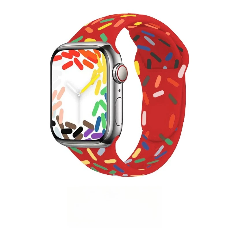 

Vibrant Rainbow Sport Band for Apple Watch 38mm 40mm 41mm 42mm 44mm 45mm 1-9 Series SE, Breathable Silicone Watch Strap