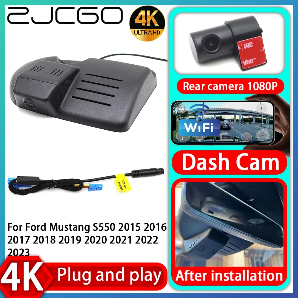 ZJCGO UHD 4K 2160P Plug and Play DVR Dash Cam Video Recorder For Ford Mustang S550 2015 2016 2017 2018 2019 2020 2021 2022 2023