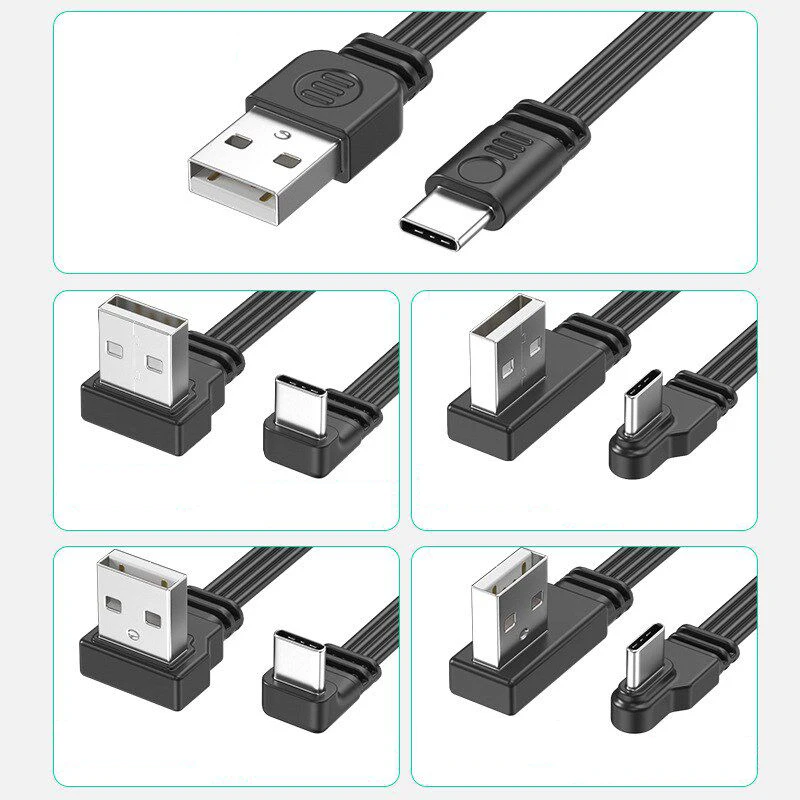 1 Stück 10CM-100CM Flaches Flexibles Gerades & Nach Oben & Unten & Links & Rechts Angewinkeltes 90-Grad-USB-Stecker auf Typ-C-Stecker Lade- und Datenkabel – Detail 5