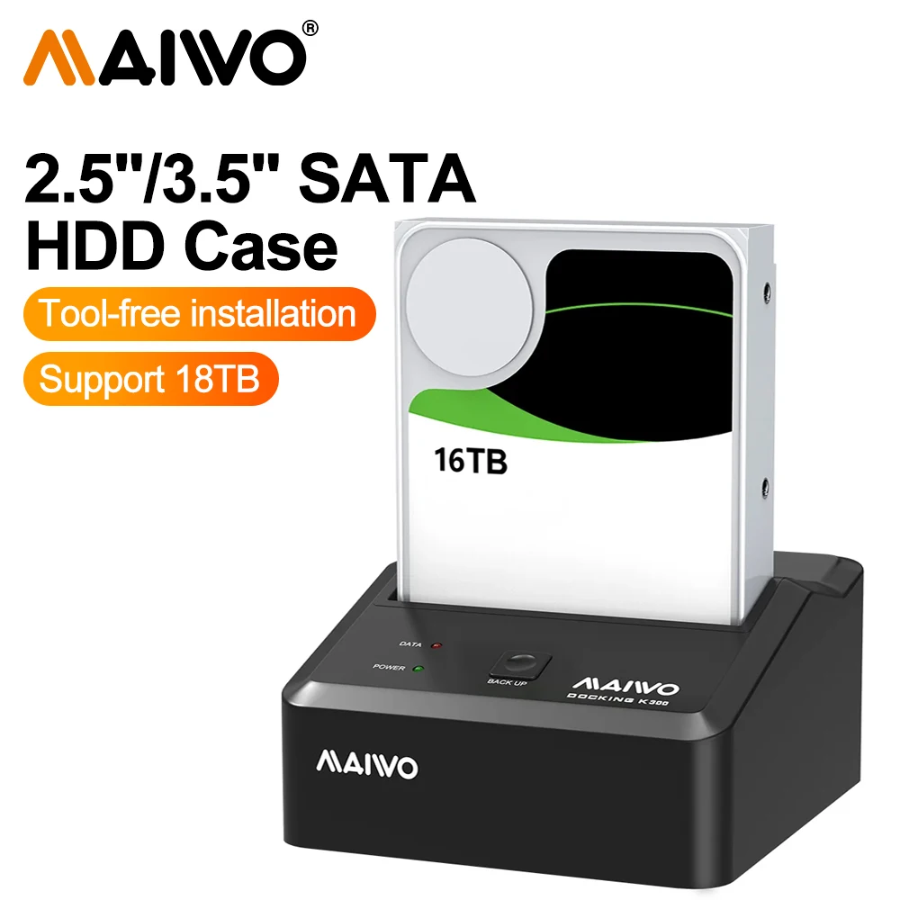 MAIWO-HDD Docking Station, Adaptador SATA para USB 3.0, 2.5 ", 3.5", HDD, SSD, Caixa de disco, HDD Box Dock, Gabinete de disco rígido para PC