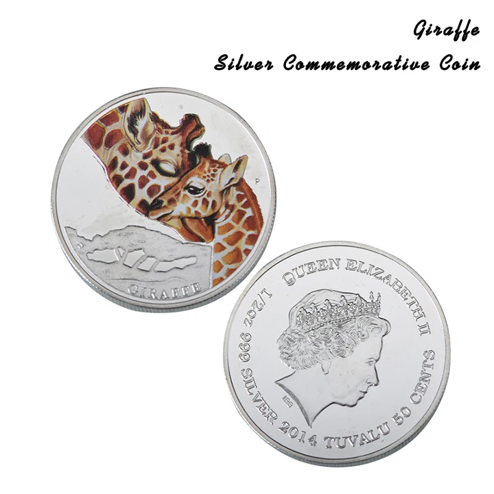 Giraffe Australia 2014 Tuvalu Exquisite Colored Giraffe Animal Silver Coin ElizabethII Souvenir Gift for Collection Home Decor