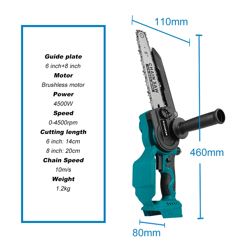 Kamolee 6 Inch 8 Inch Mini Brushless Electric Saw Rechargeable Chain Saw Wood Cutter Pruning Garden Power Tools