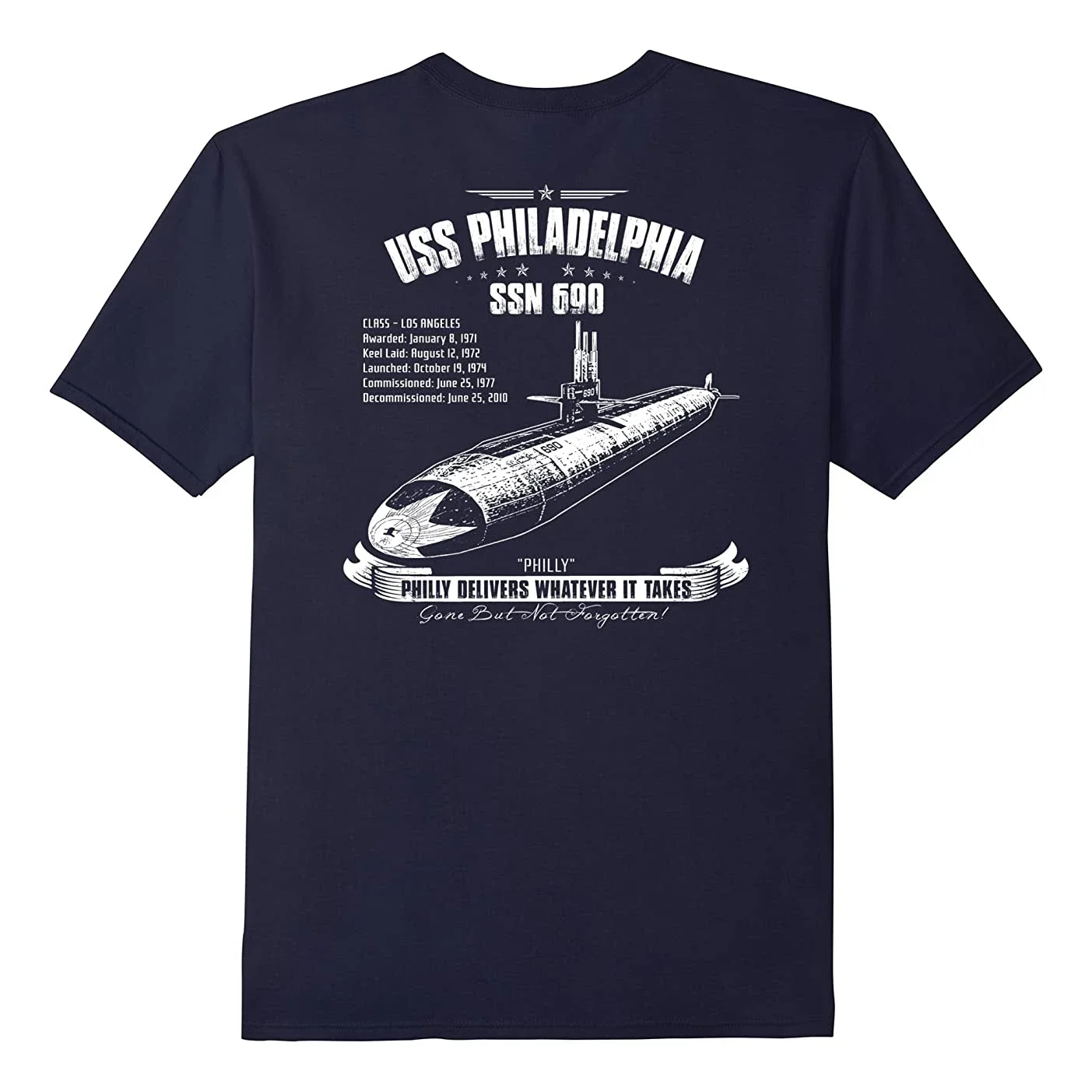 USS Philadelphia SSN-690 Los Angeles Class Submarine T-Shirt. Summer Cotton Short Sleeve O-Neck Mens T Shirt New S-3XL