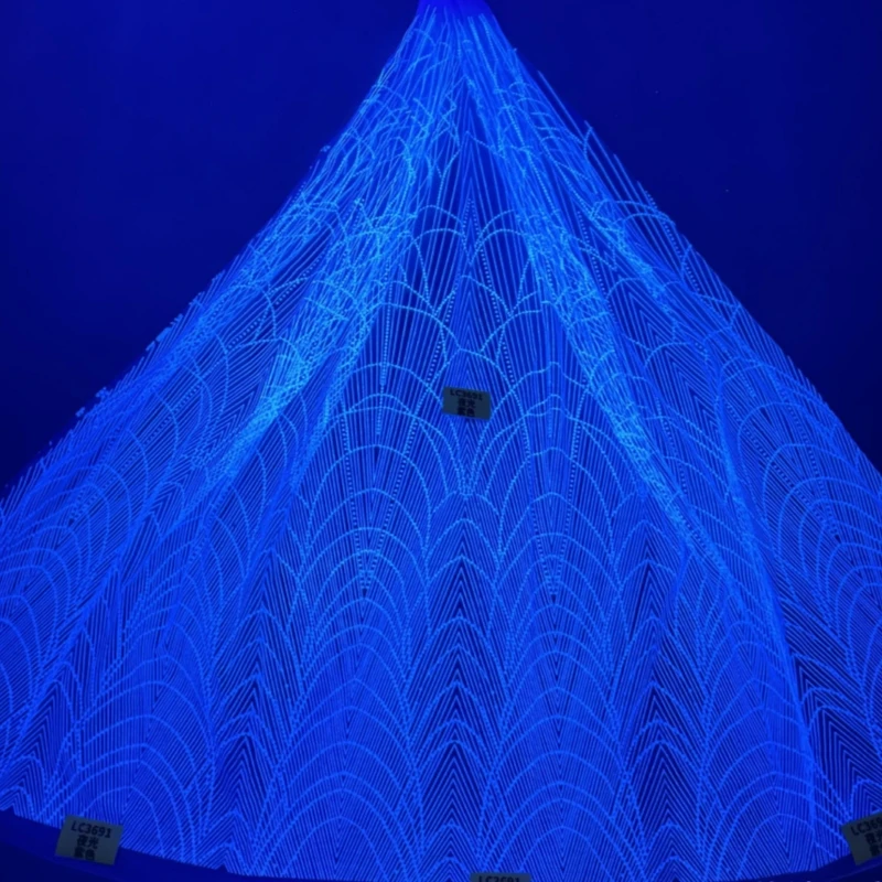 

10 ярдов фиолетовой светящейся в темноте ткани для свадебного платья с узором и золотым сетчатым кружевом, 150 см, для свадебных торжеств, тюль с золотым напылением